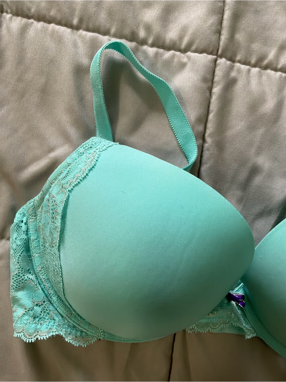 Victoria's Secret Dream Angels Push Up Bra Mint Lace-Trim Molded Bra 38D - Picture 2 of 6